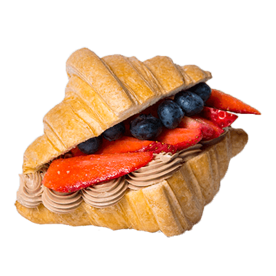 Étcsokoládés-krémsajtos, epres gluténmentes croissant